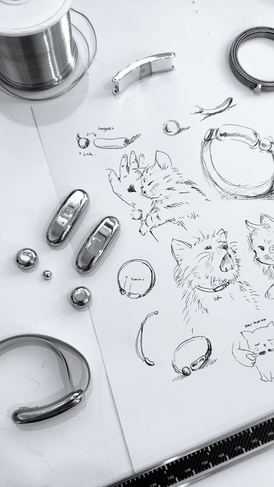 Early concept sketches of the Catellect UFO hub and collar