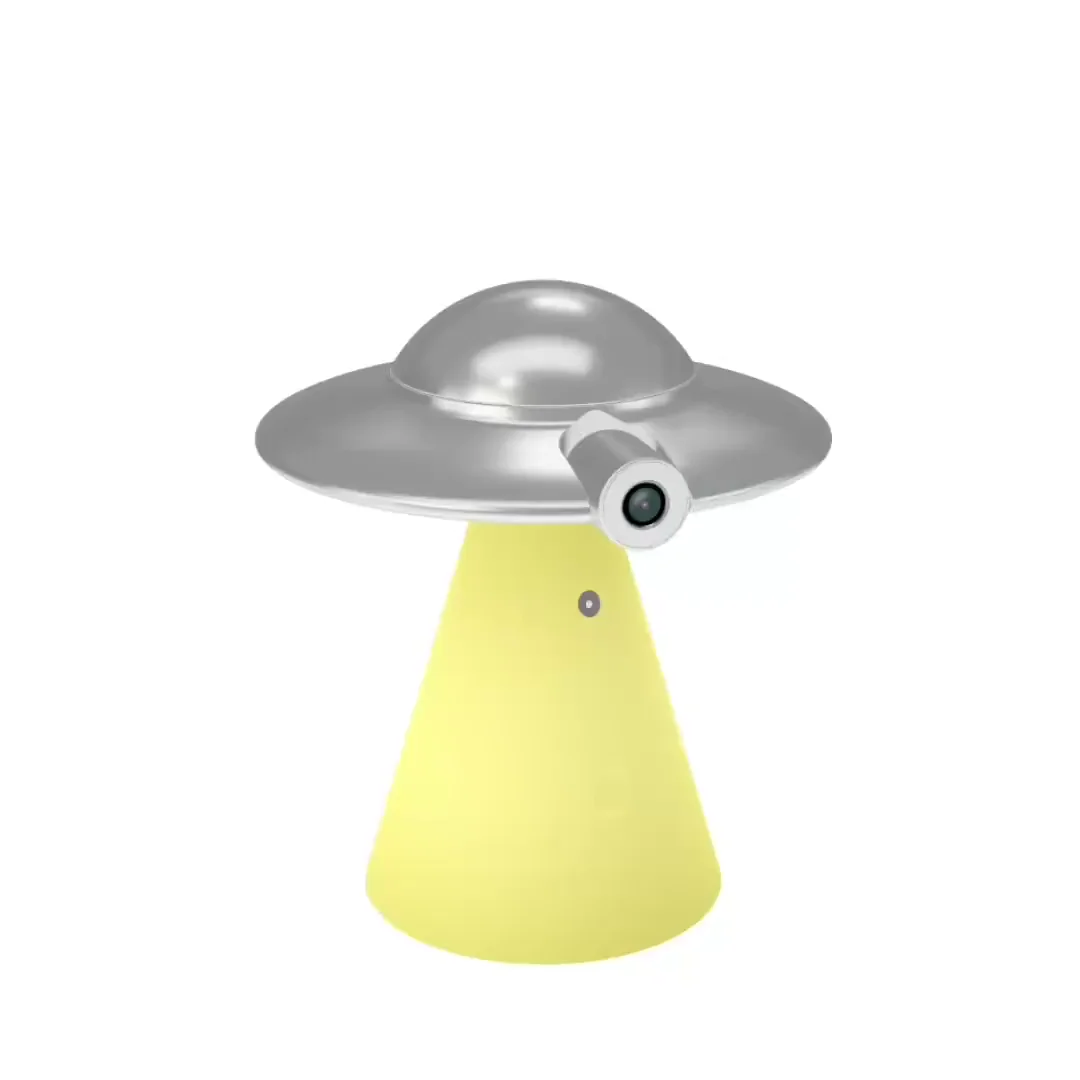 Silver Catellect Home Hub with the yellow Beam Module attached below